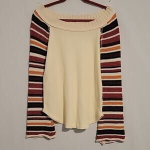Altar'd State Cream Sweater with Striped Sleeves